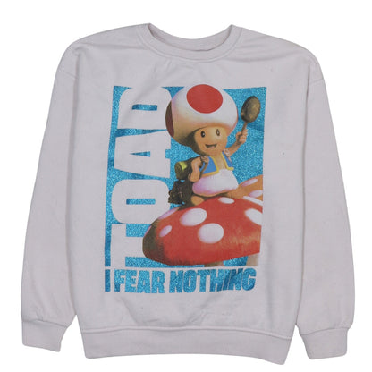 Front view of Primark girls’ white toad super mario bros sweatshirt 11 years pullover