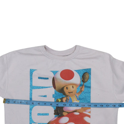 Back view of Primark girls’ white toad super mario bros sweatshirt 11 years pullover