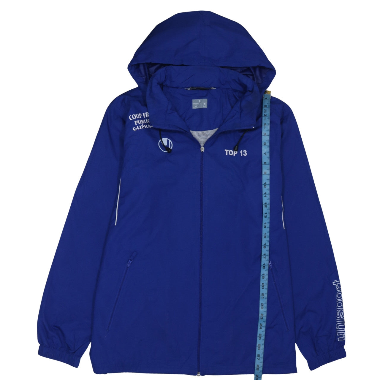 Uhlsport Men's Blue Hooded Windbreaker Jacket Size L 42in Chest