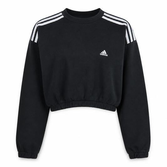 Adidas Women's Black Cropped Sweatshirt Size M Crew Neck Logo