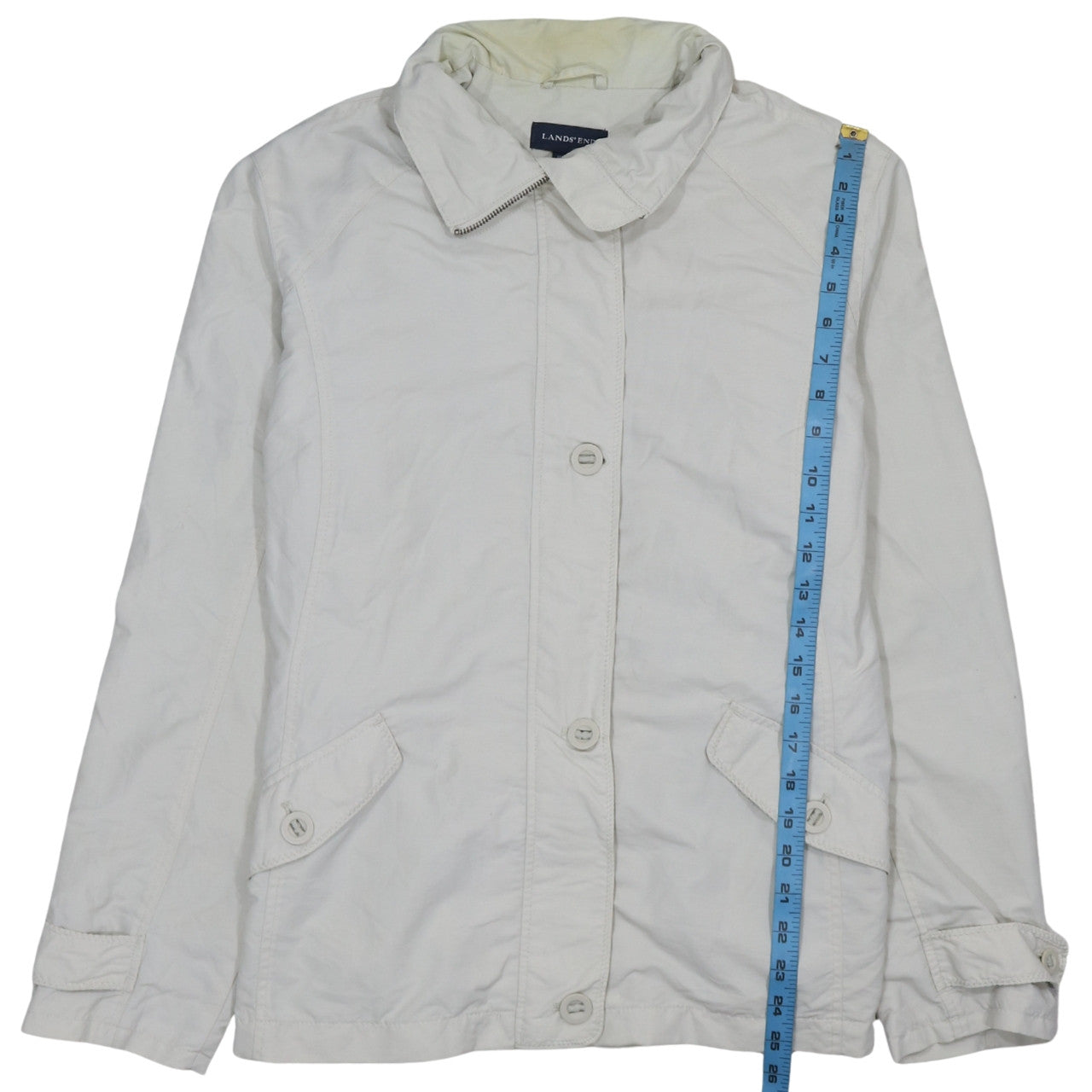 Lands' End Women White Nylon Mid-Length Jacket L