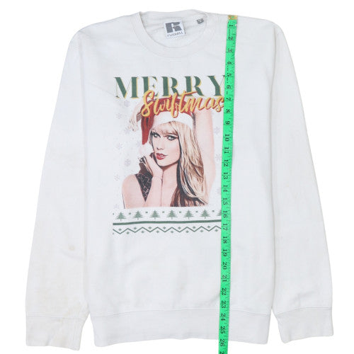 Russell Women White Christmas Graphic Pullover Sweatshirt Size M