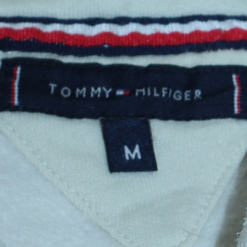 Tommy Hilfiger Women Ivory Hoodie Medium Cotton Pullover Logo