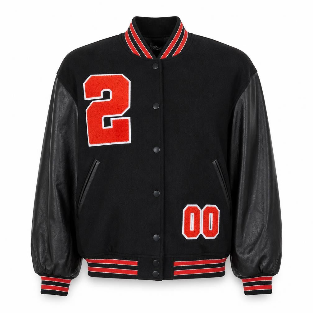 Boohoo Women's Black Varsity Jacket Size 10 Embroidered Bomber