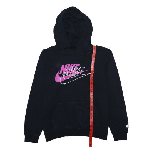 Nike Womens Black Pullover Hoodie Medium Logo Print Fleece Sweatshirt