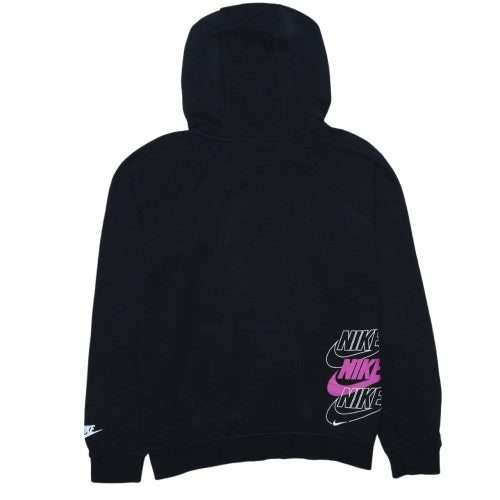 Nike Womens Black Pullover Hoodie Medium Logo Print Fleece Sweatshirt