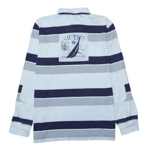 Nautica Men's Blue Striped Long Sleeve Collared Polo Shirt XL