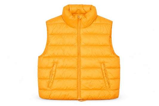 Primark Womens Orange Puffer Waistcoat L Lightweight Quilted Zip Vest