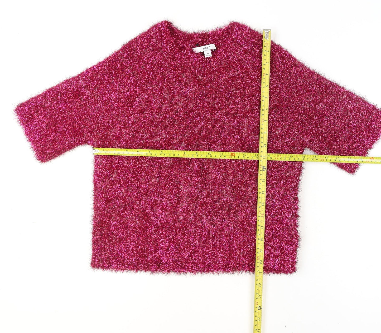 Next Women Pink Glitter Pullover Jumper Size 14 Short Sleeve