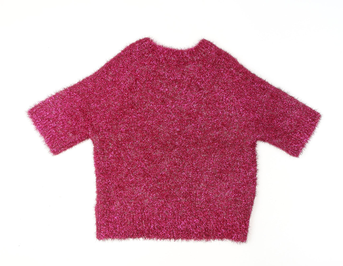 Next Women Pink Glitter Pullover Jumper Size 14 Short Sleeve