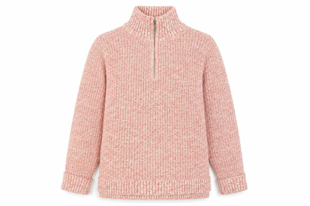 Lands' End Men's Pink Chunky Half Zip Cotton Blend Jumper Size S