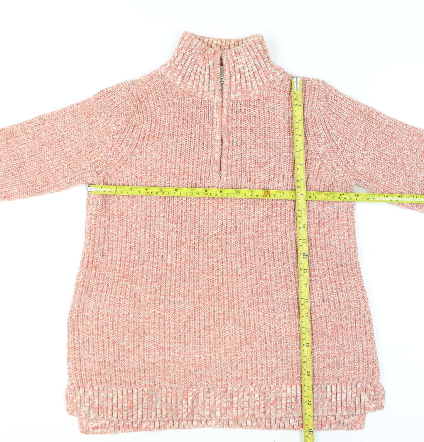 Lands' End Men's Pink Chunky Half Zip Cotton Blend Jumper Size S