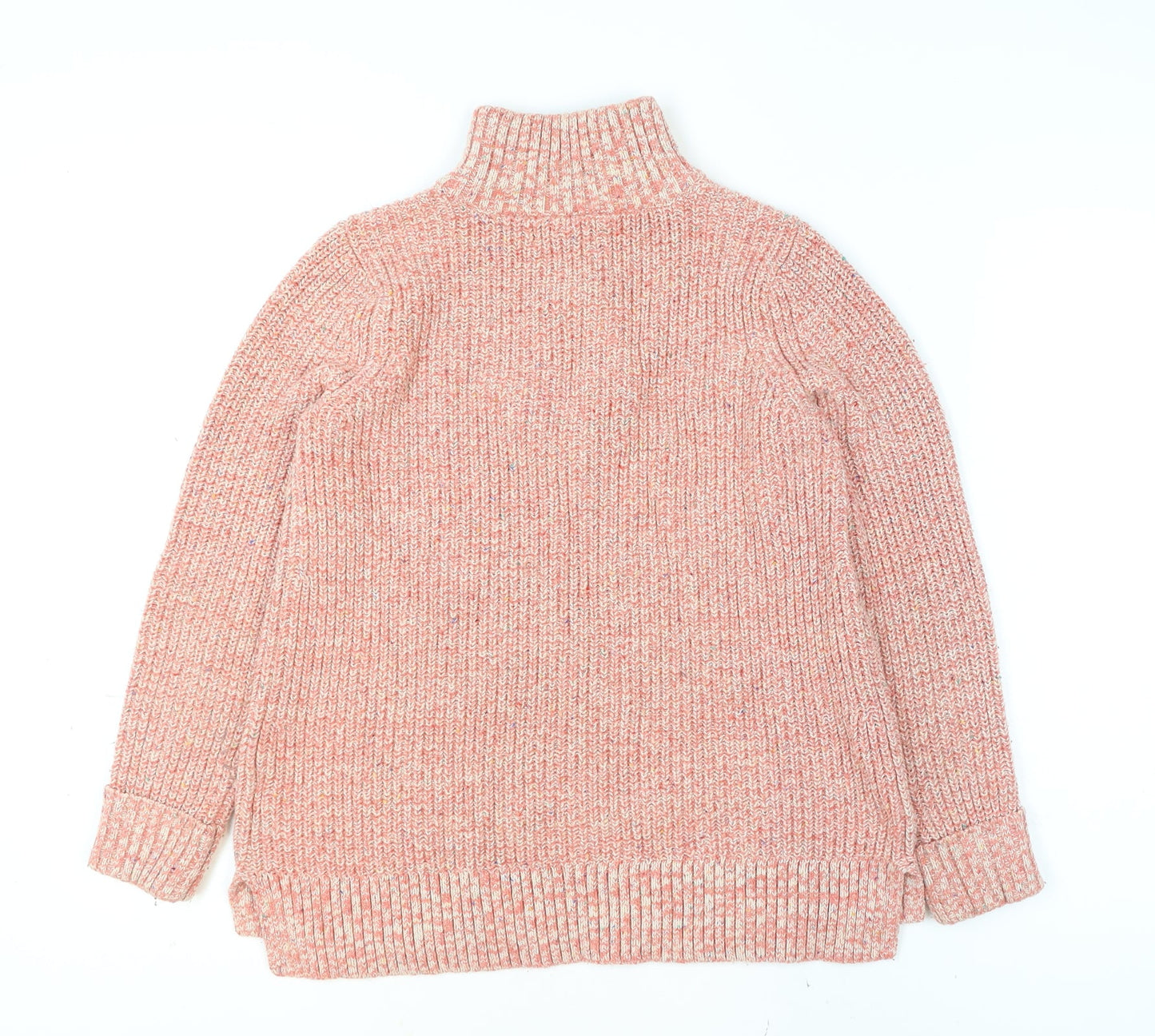 Lands' End Men's Pink Chunky Half Zip Cotton Blend Jumper Size S
