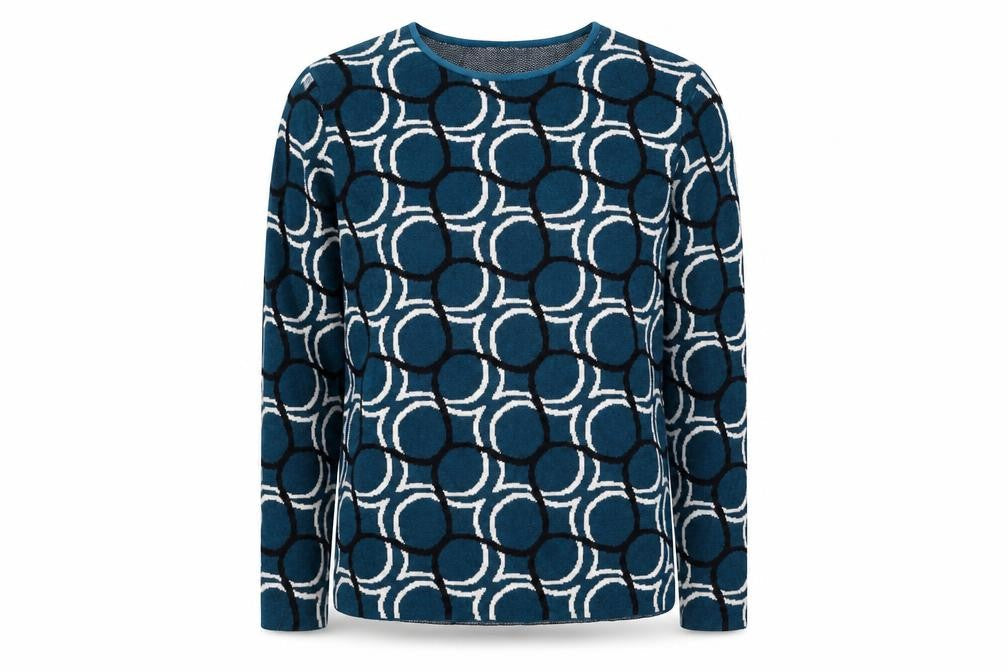 Bassini Women Blue Geometric Knit Pullover Jumper M