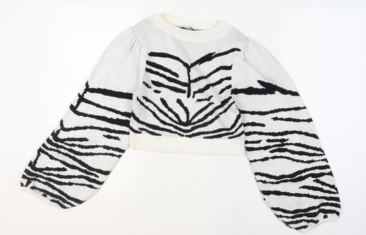 Topshop Women’s White Black Zebra Knit Balloon Sleeve Jumper Size S