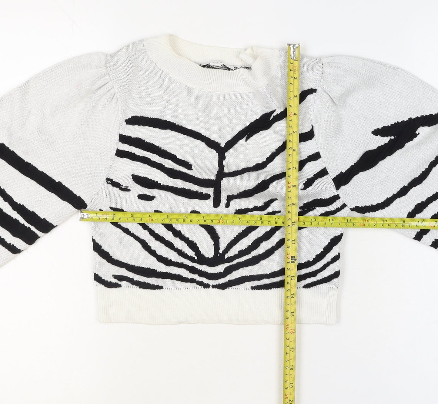 Topshop Women’s White Black Zebra Knit Balloon Sleeve Jumper Size S