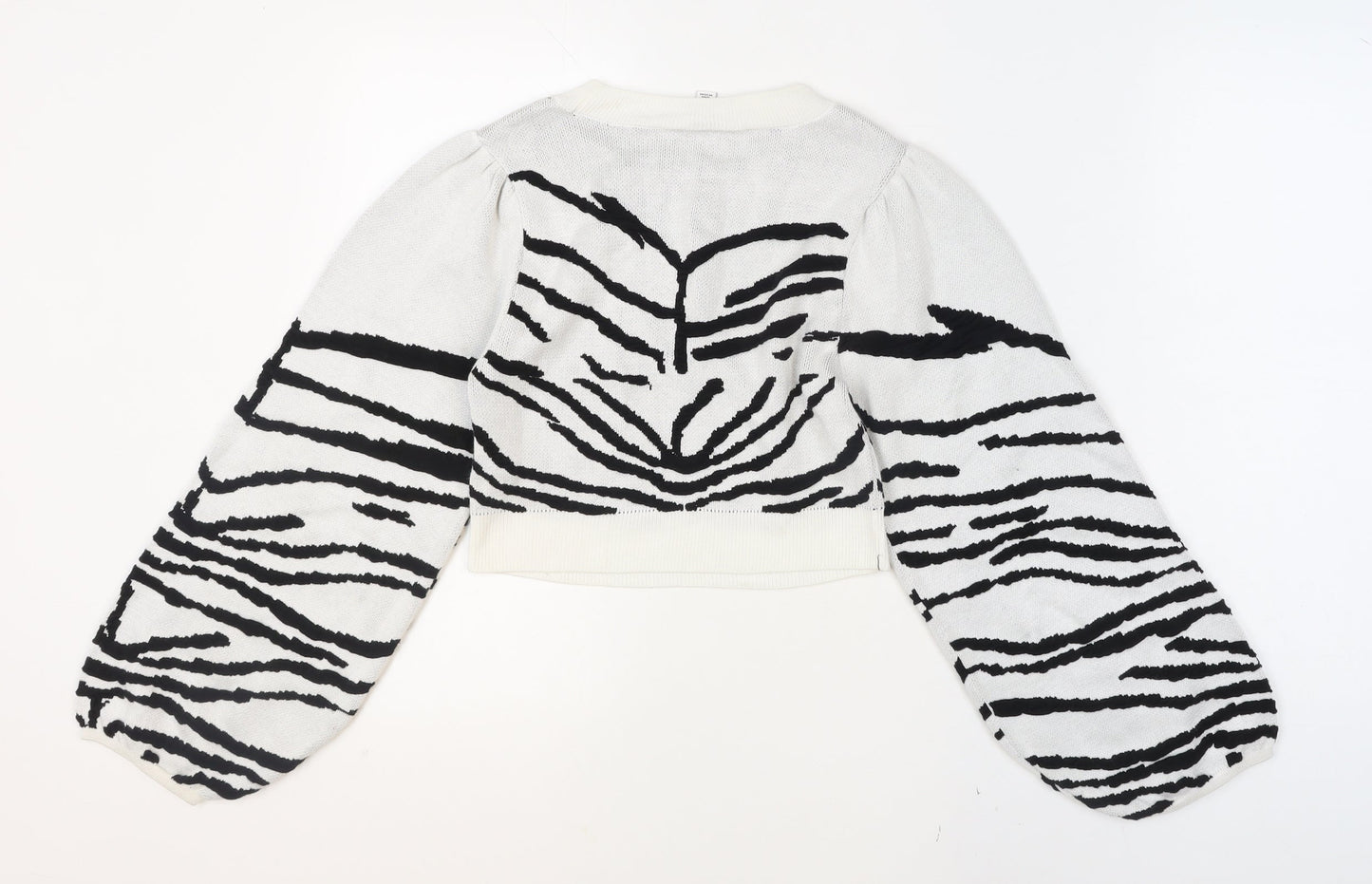 Topshop Women’s White Black Zebra Knit Balloon Sleeve Jumper Size S