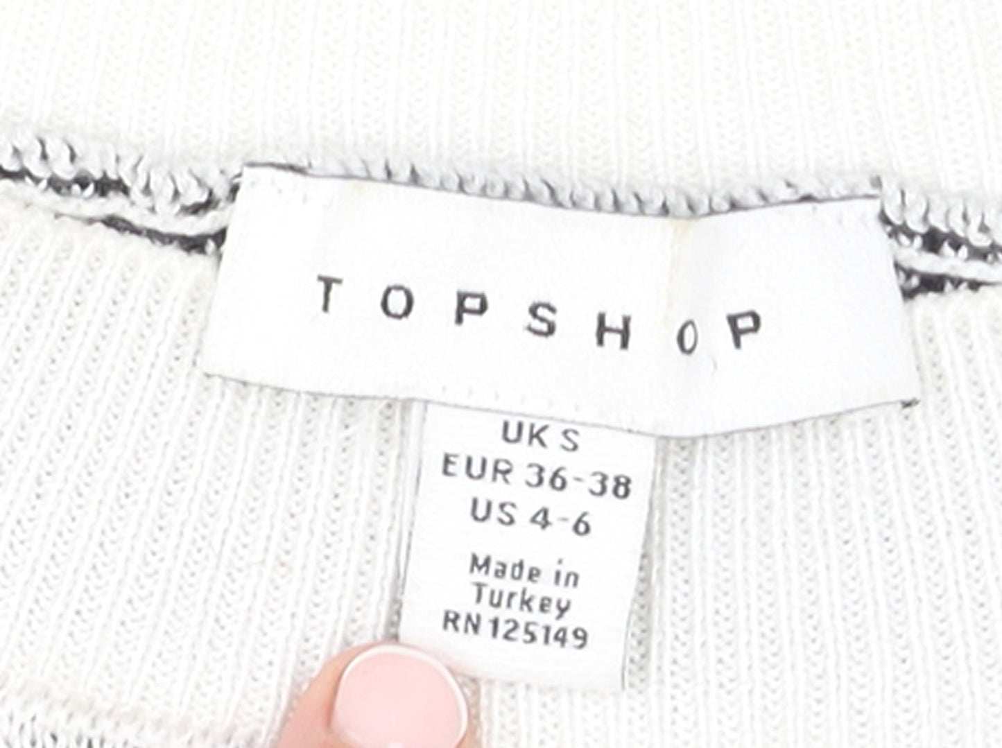Topshop Women’s White Black Zebra Knit Balloon Sleeve Jumper Size S