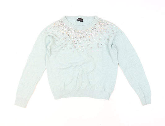 Topshop Women’s Blue Sequin Embellished Jumper UK 8 Long Sleeve