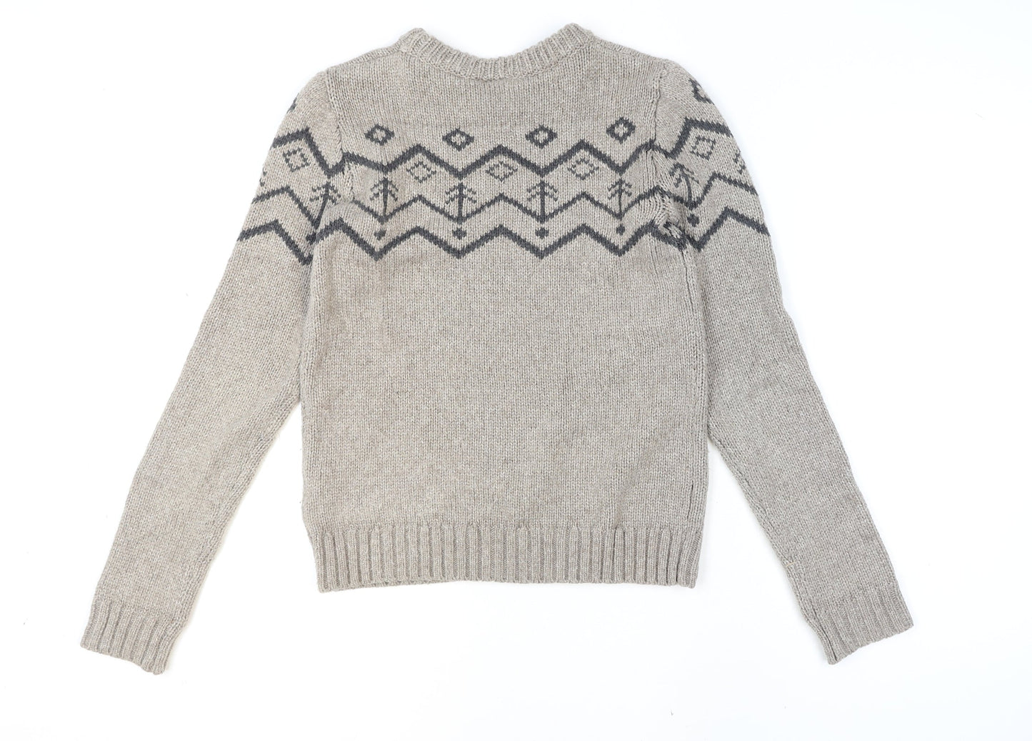 10 Mens Grey Fair Isle Wool Blend Crew Neck Pullover Jumper XS