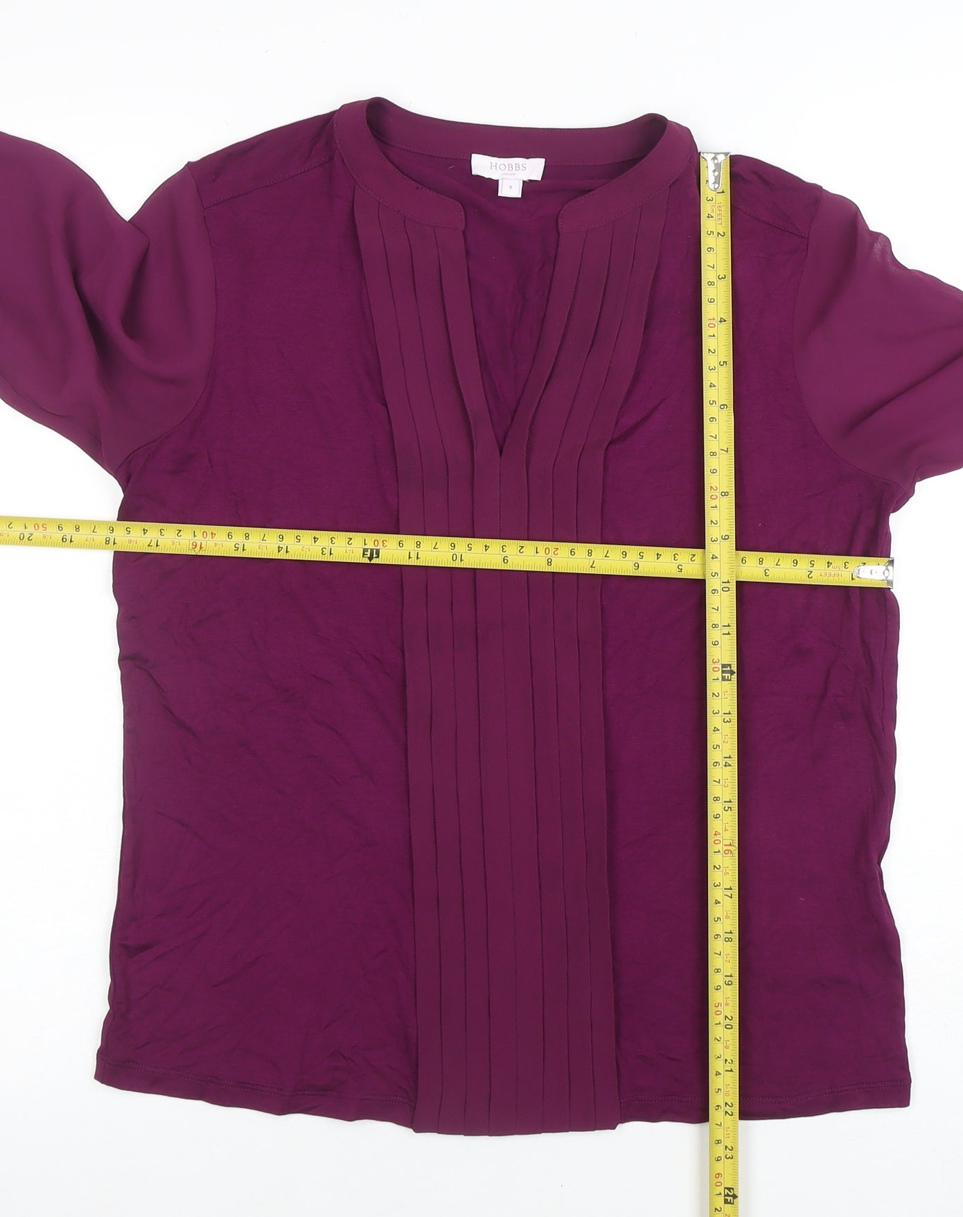 Hobbs Womens Purple Long Sleeve Pleated V-Neck Tunic Blouse Size S