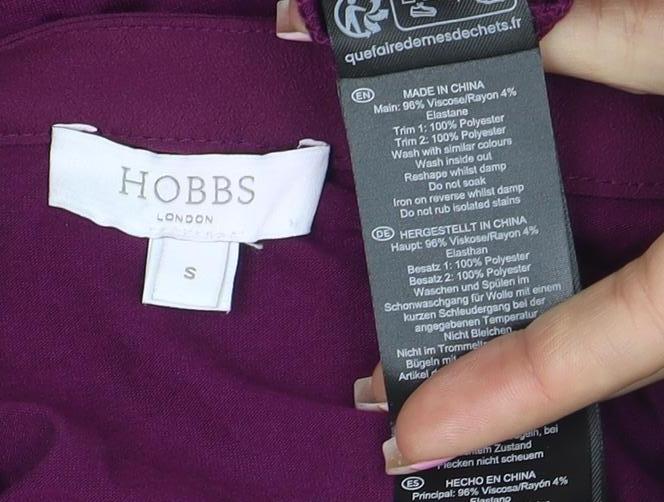 Hobbs Womens Purple Long Sleeve Pleated V-Neck Tunic Blouse Size S