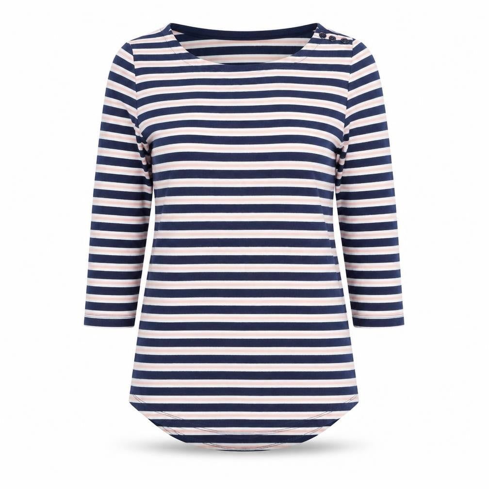 Tabitha Webb Women's Multicoloured Striped 3/4 Sleeve Cotton Jersey T-Shirt Size L