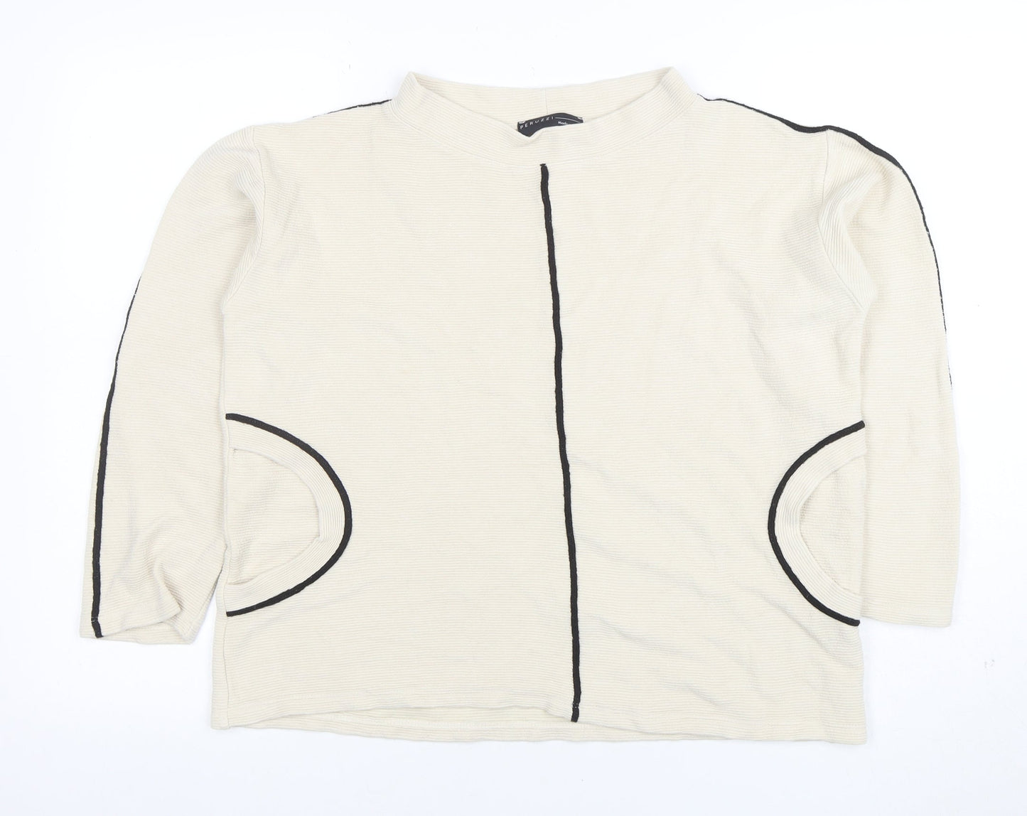 Peruzzi Women’s Beige Long Sleeve Mock Neck Jersey Top Size 10