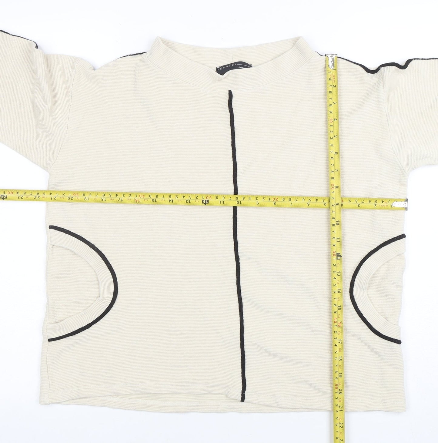 Peruzzi Women’s Beige Long Sleeve Mock Neck Jersey Top Size 10