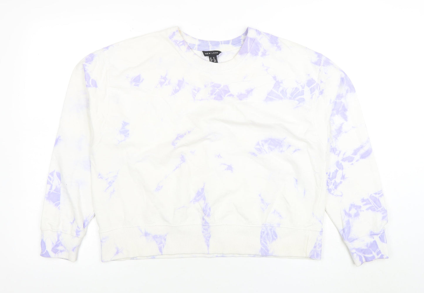 New Look Womens White Purple Tie Dye Pullover Sweatshirt M