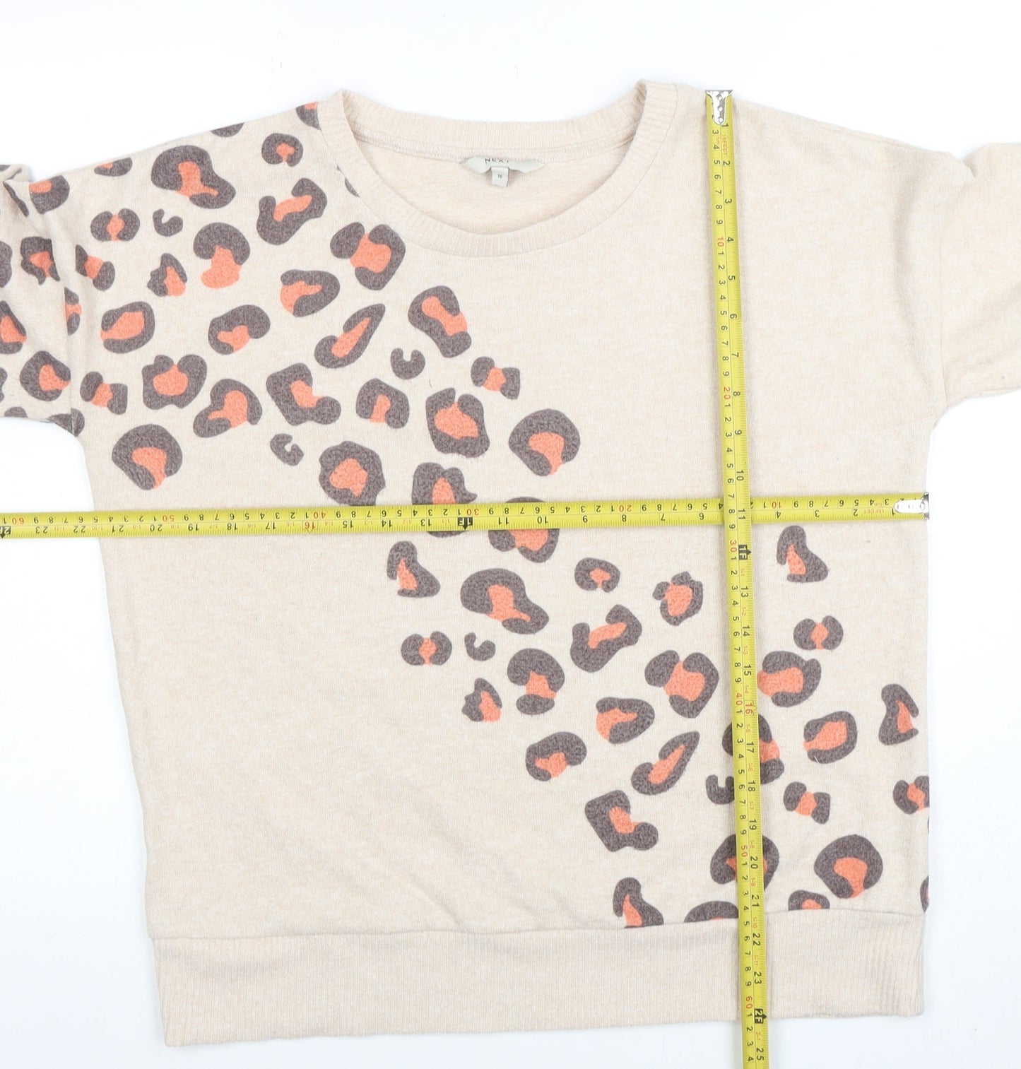 Next Womens Beige Leopard Print Crew Neck Jumper Size 16
