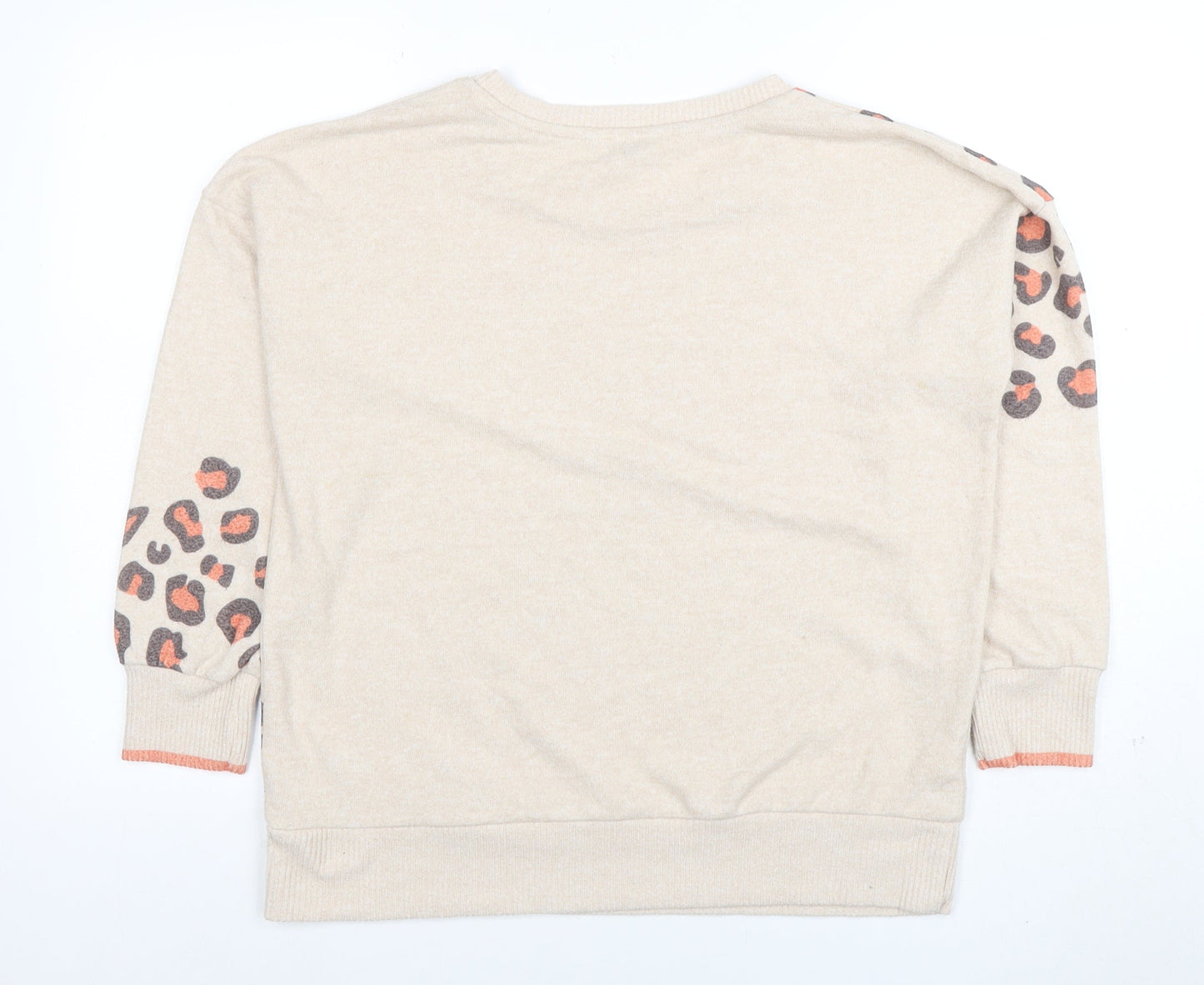 Next Womens Beige Leopard Print Crew Neck Jumper Size 16