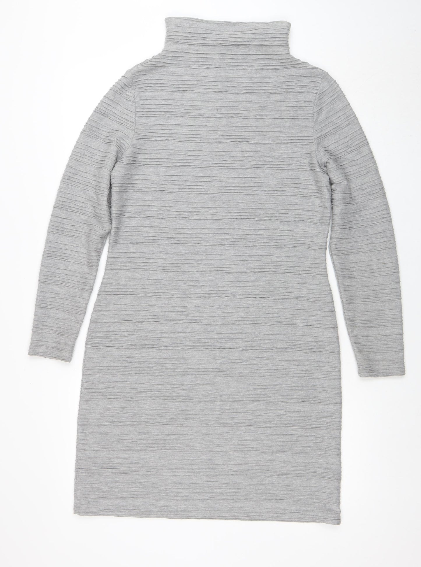Marks and Spencer Women’s Grey Size 12 Roll Neck Ribbed Knit Bodycon Midi Dress