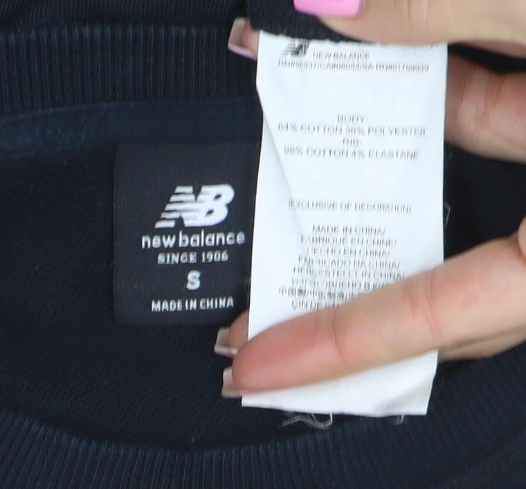 New Balance Womens Black Small Pullover Sweatshirt Cotton Blend