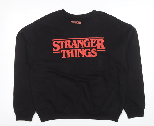 Netflix Stranger Things Black Sweatshirt Women L Cotton Blend Crew Neck