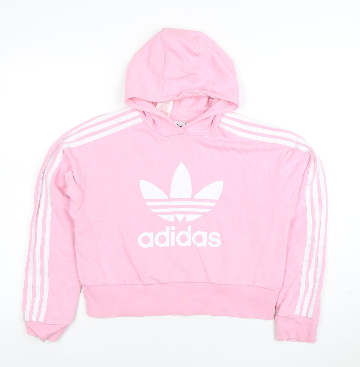 adidas Girls Pink Hooded Pullover Hoodie 13-14 Years Logo Lightweight