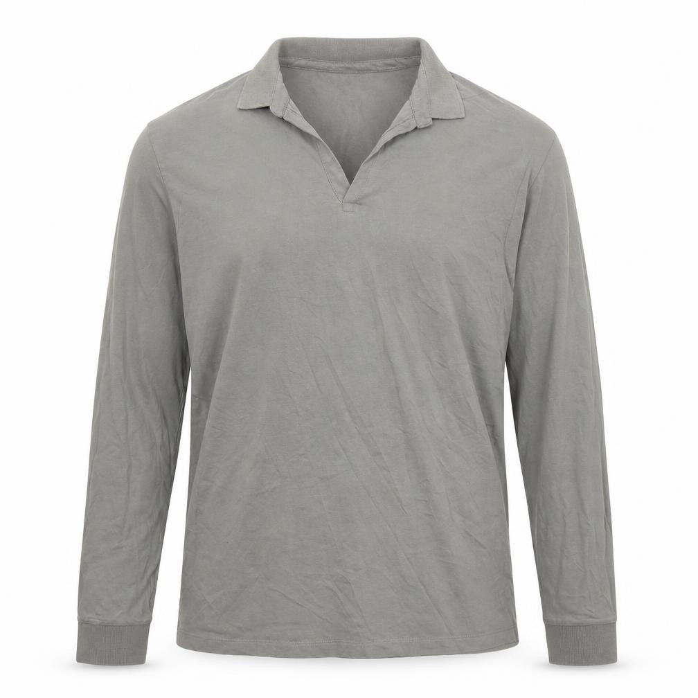 ASOS Men's Grey Long Sleeve Cotton Polo Shirt 2XL Regular Fit