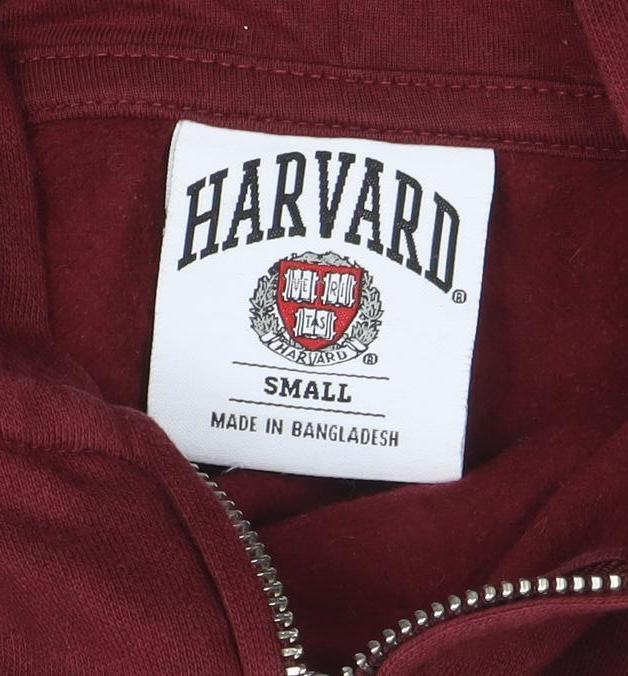 Harvard Women Burgundy Small Full Zip Hoodie 100% Cotton
