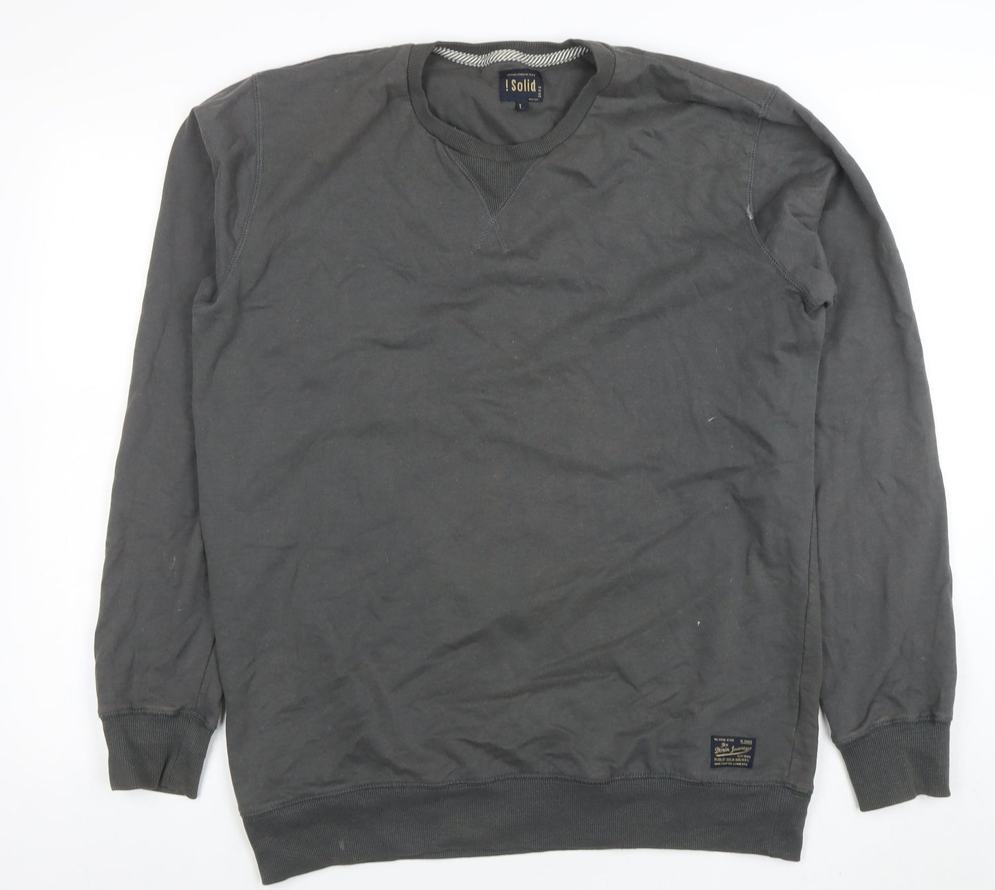 Solid Men's Grey Crew Neck Pullover Sweatshirt Size L