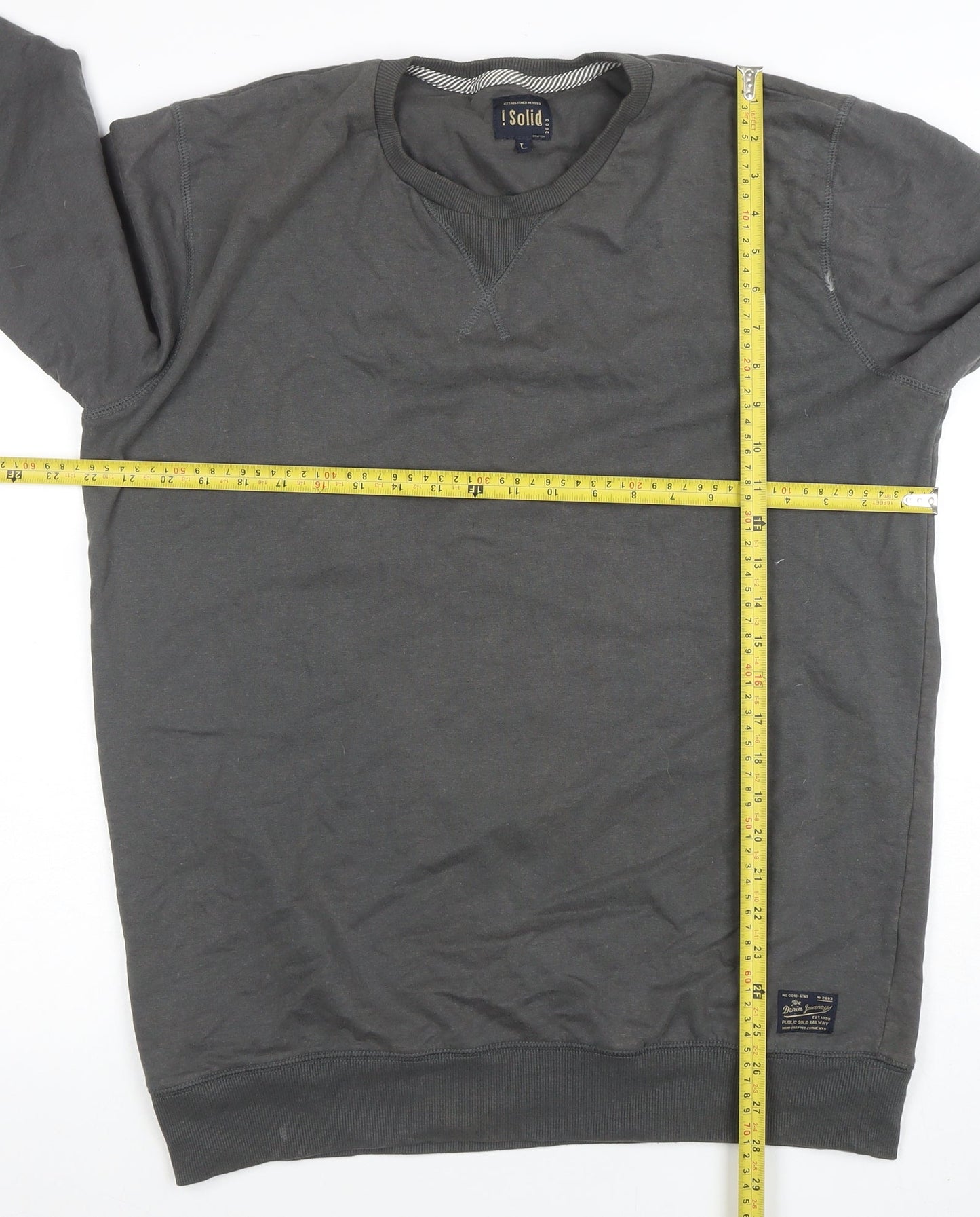 Solid Men's Grey Crew Neck Pullover Sweatshirt Size L