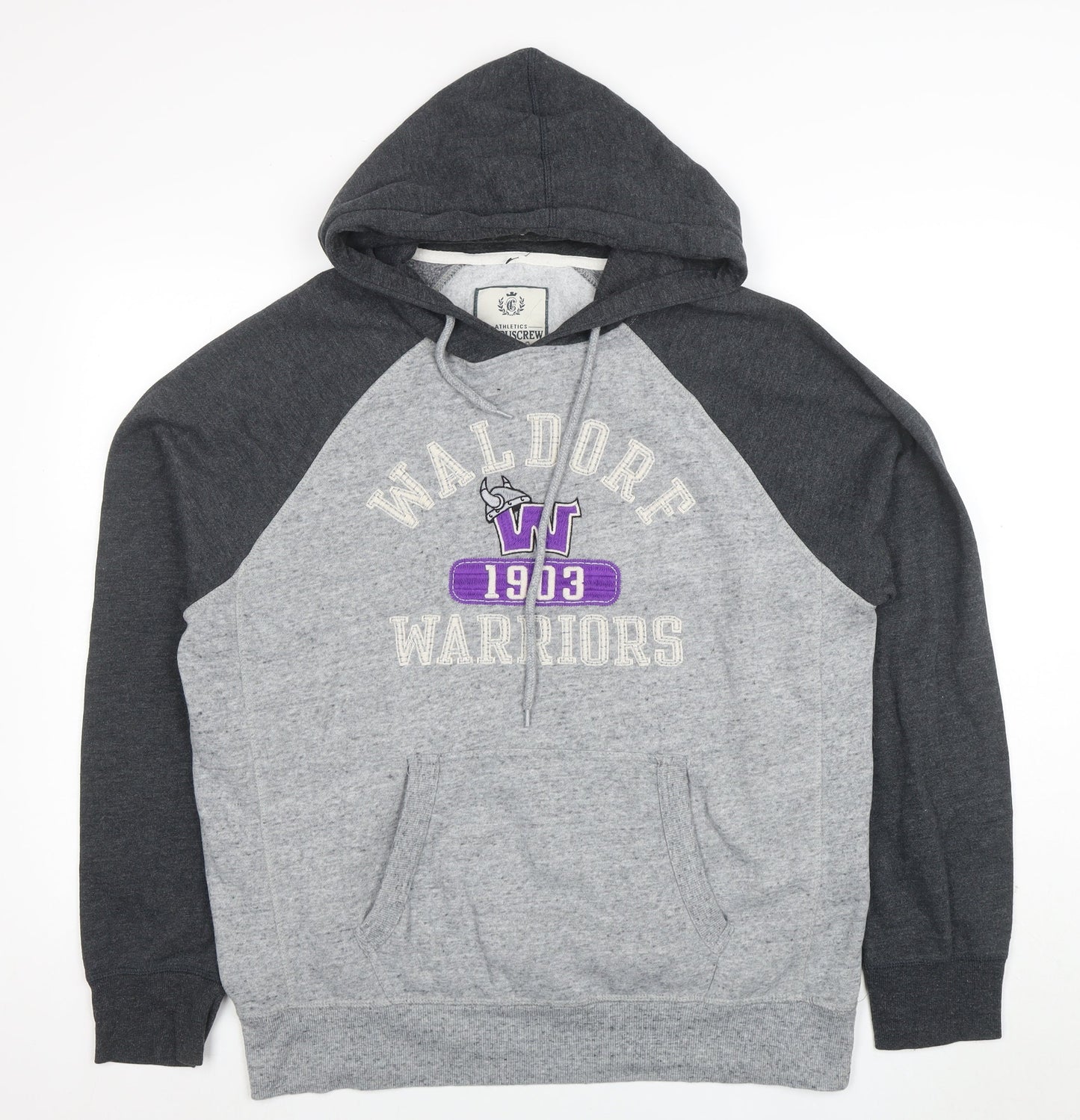 CampusCrew Mens Grey Hoodie Waldorf Warriors L Pullover Cotton Blend