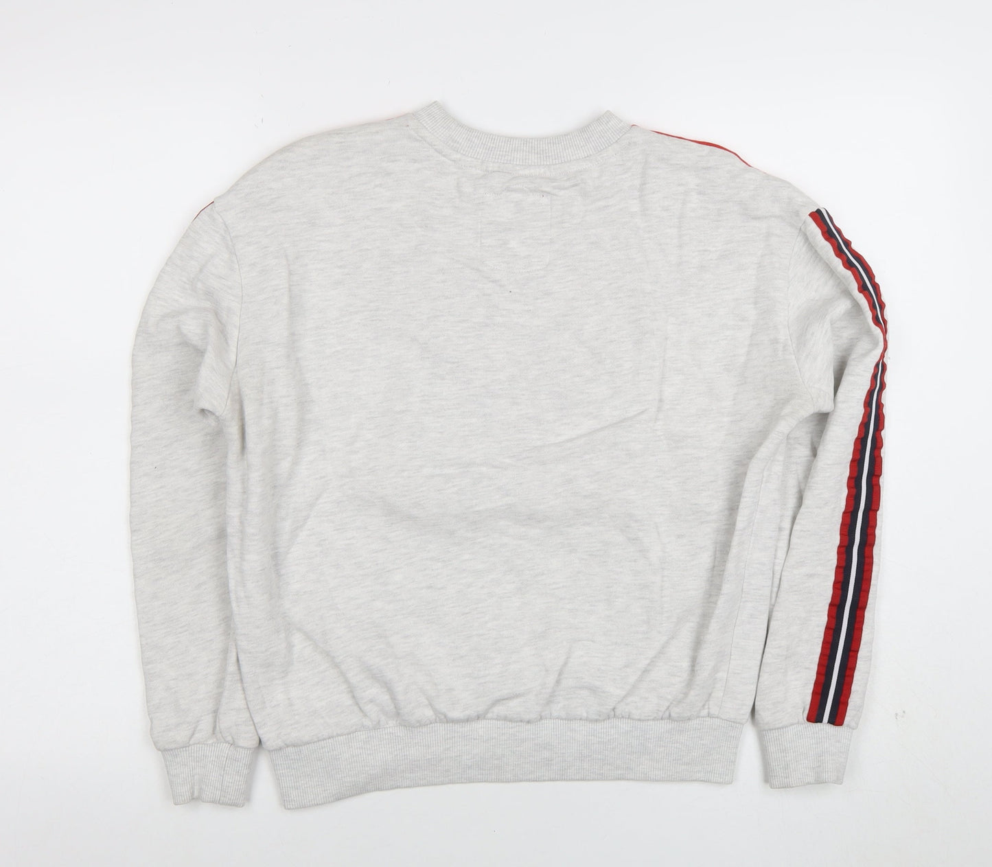 Superdry Womens Grey Red Crew Neck Sweatshirt Size S Varsity Style