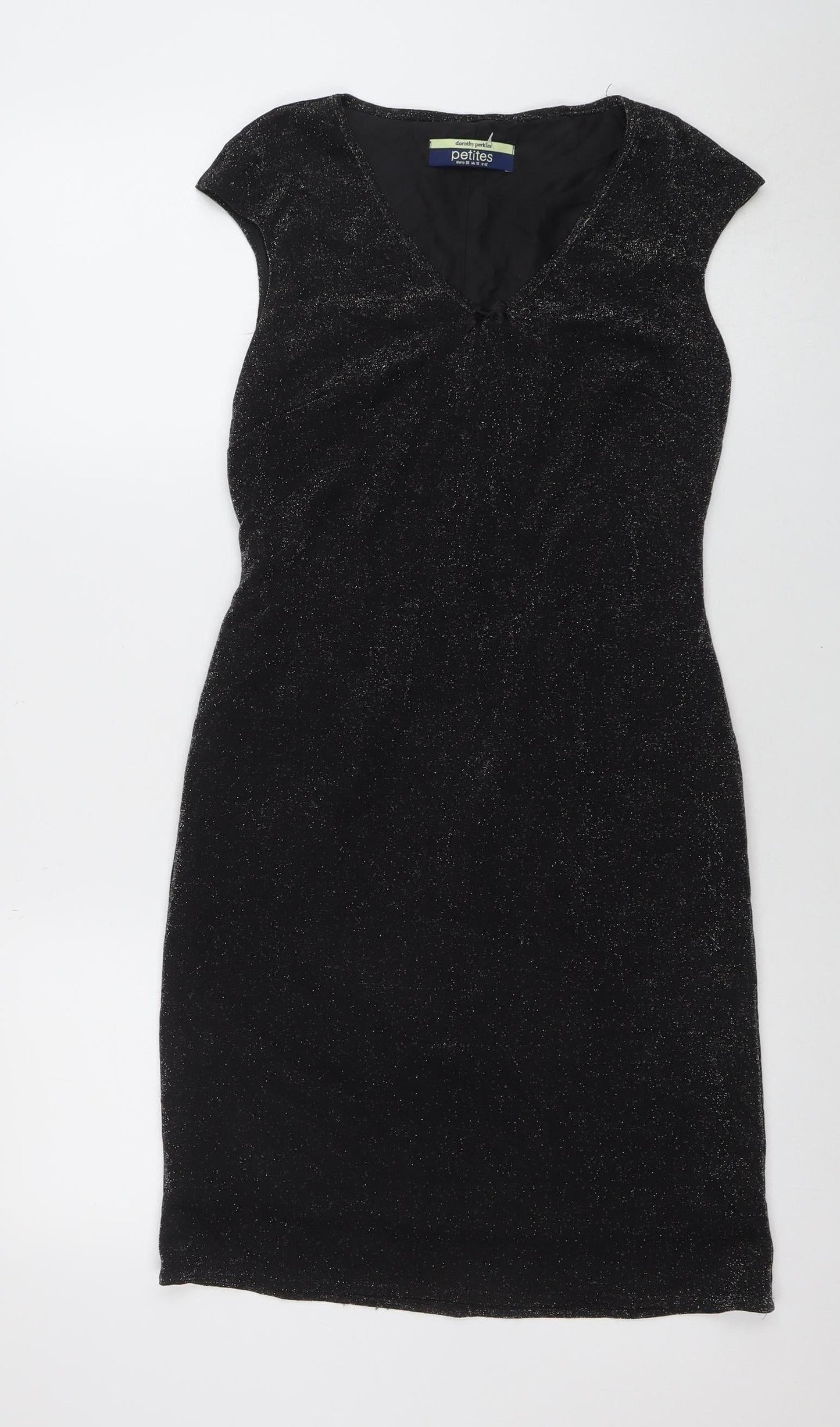 Dorothy Perkins Petites Black Glitter Bodycon Dress Size 12