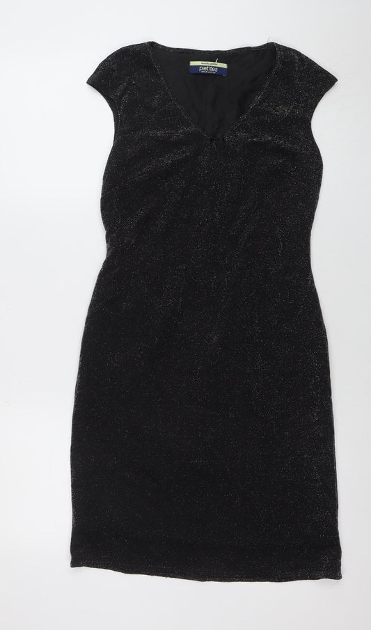 Dorothy Perkins Petites Black Glitter Bodycon Dress Size 12