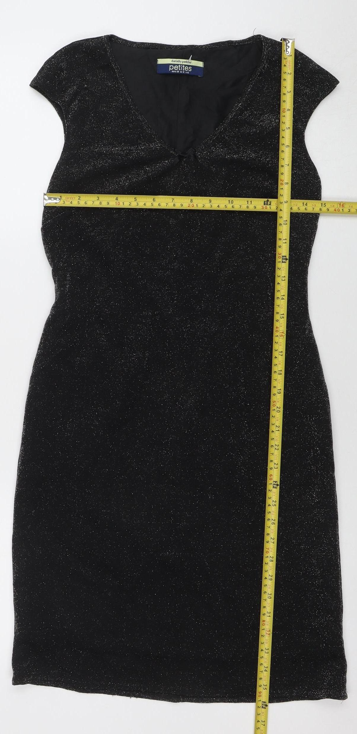 Dorothy Perkins Petites Black Glitter Bodycon Dress Size 12
