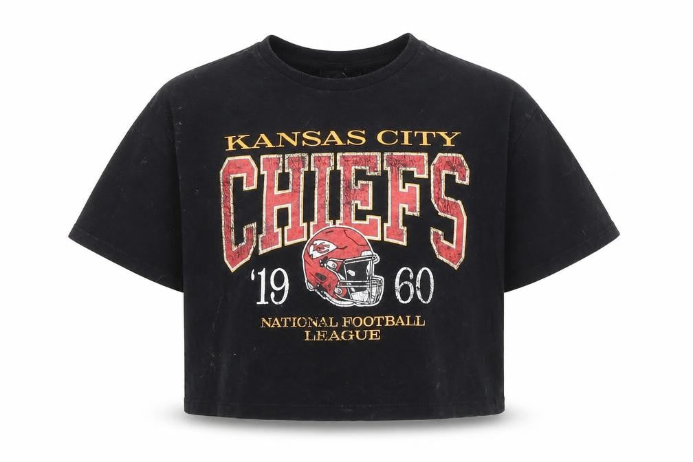 Marks & Spencer Girls Black Kansas City Chiefs Cropped T-Shirt 7 Years