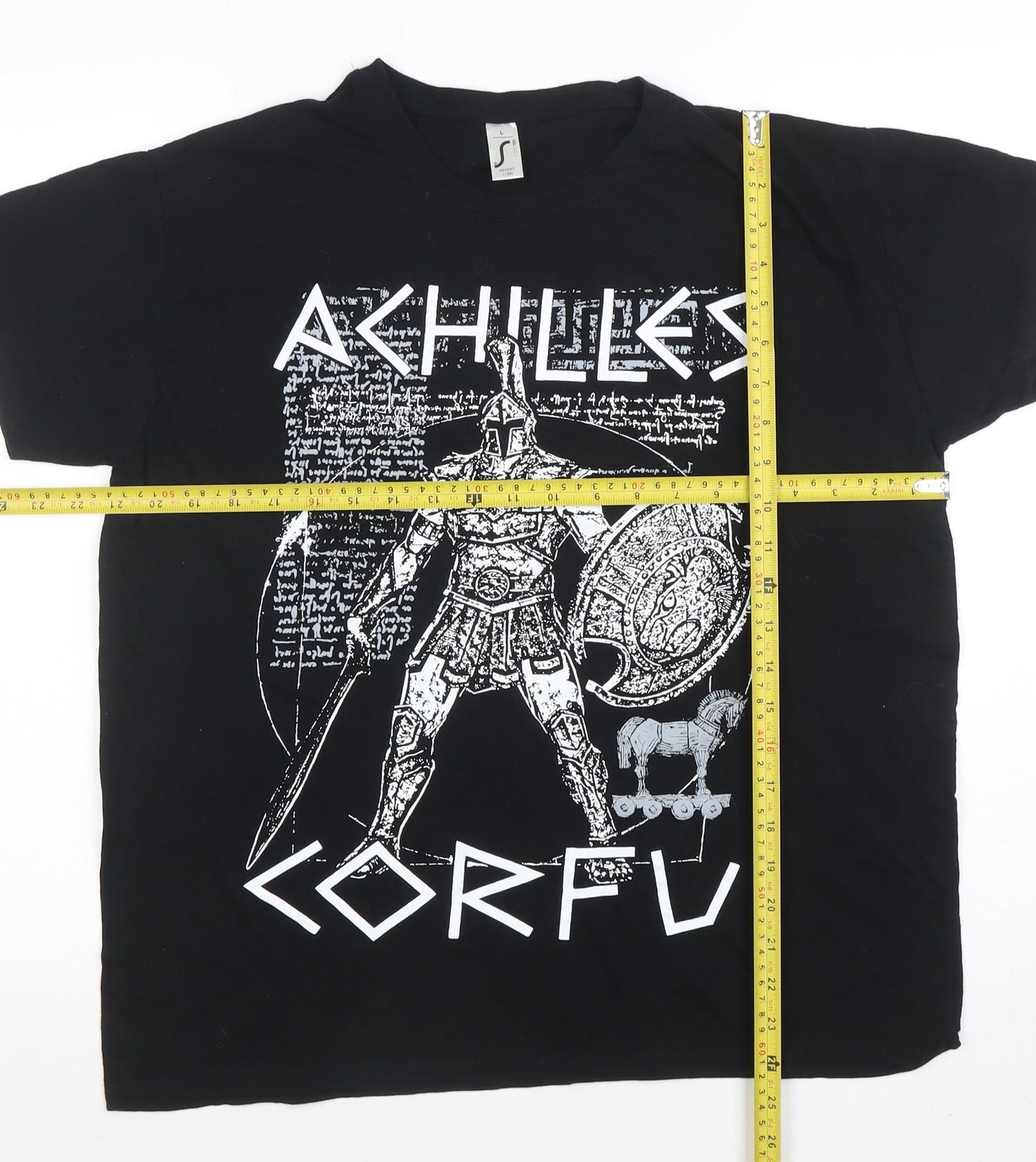 SOL'S Mens Black Achilles Corfu Graphic Print Cotton T-Shirt L