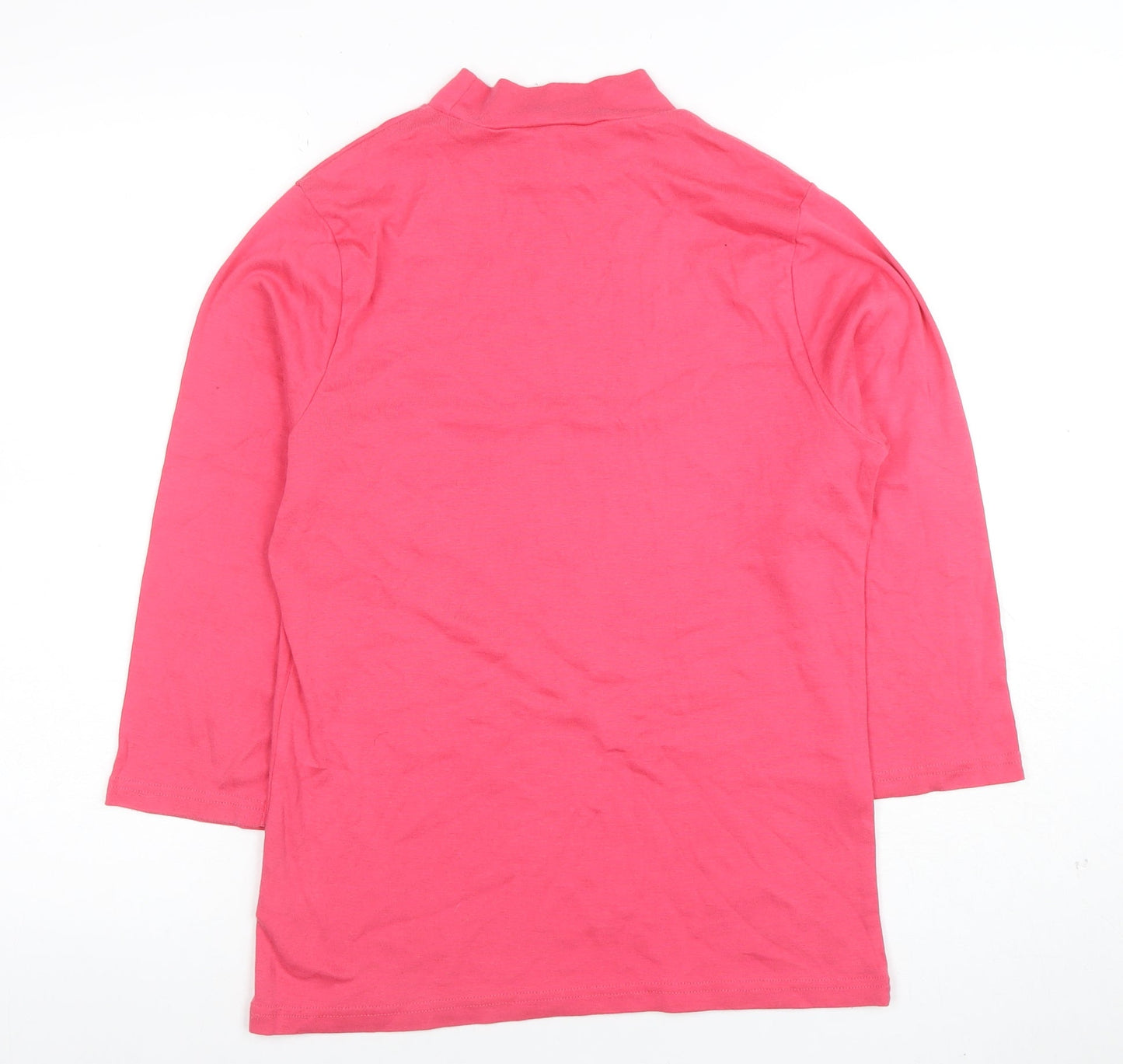 Cotton Traders Women's Red Coral Mock Neck 3/4 Sleeve Cotton T-Shirt Size 14