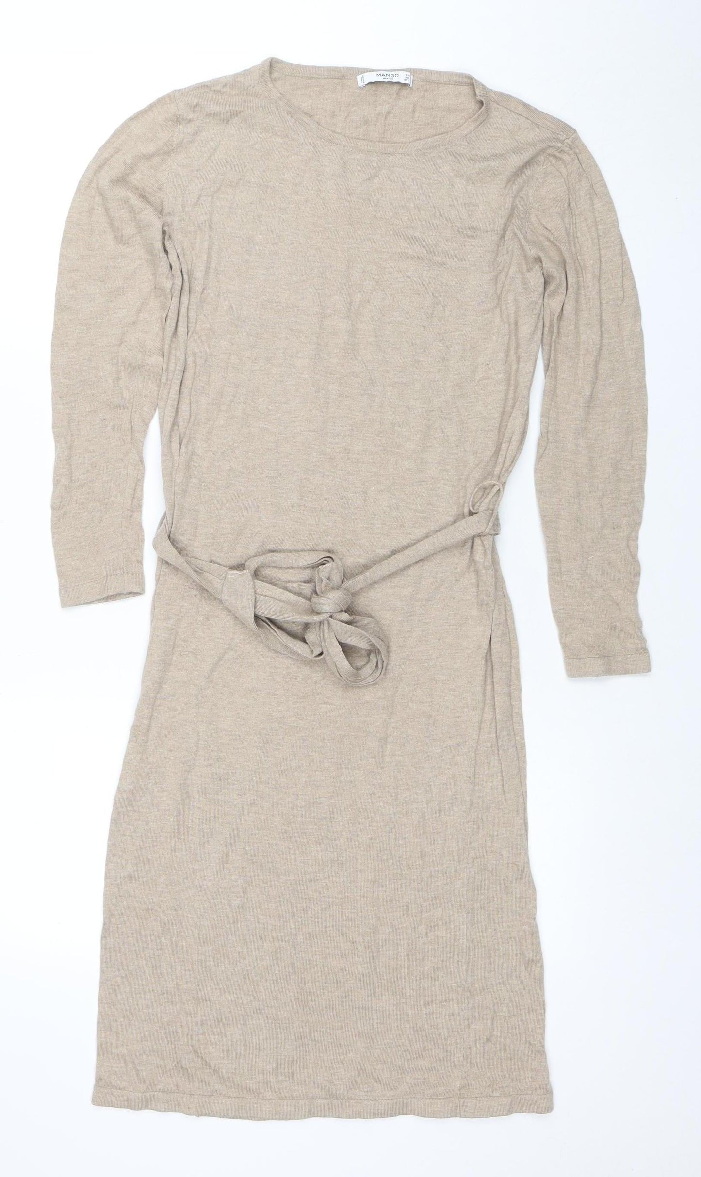Mango Women Beige Jersey Wrap Belted Long Sleeve Dress XS