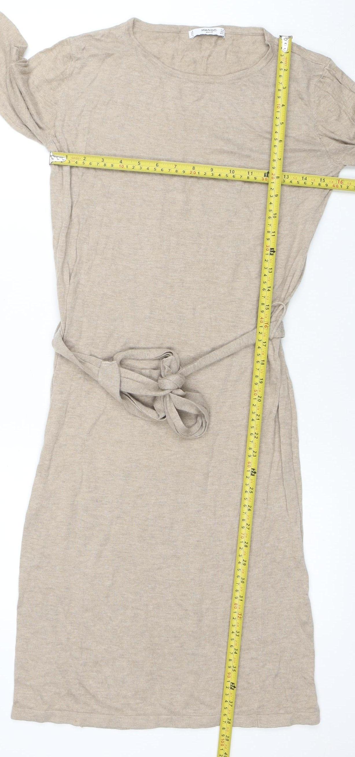 Mango Women Beige Jersey Wrap Belted Long Sleeve Dress XS